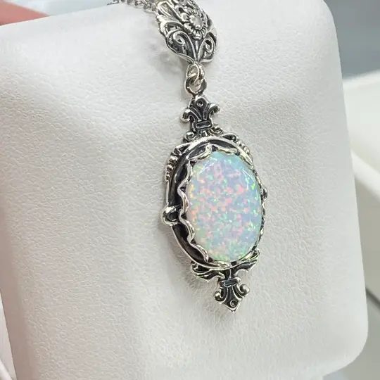 Opal Pin Pendant, Stylish Sterling Silver Victorian Jewelry #P18 - Ready to Ship