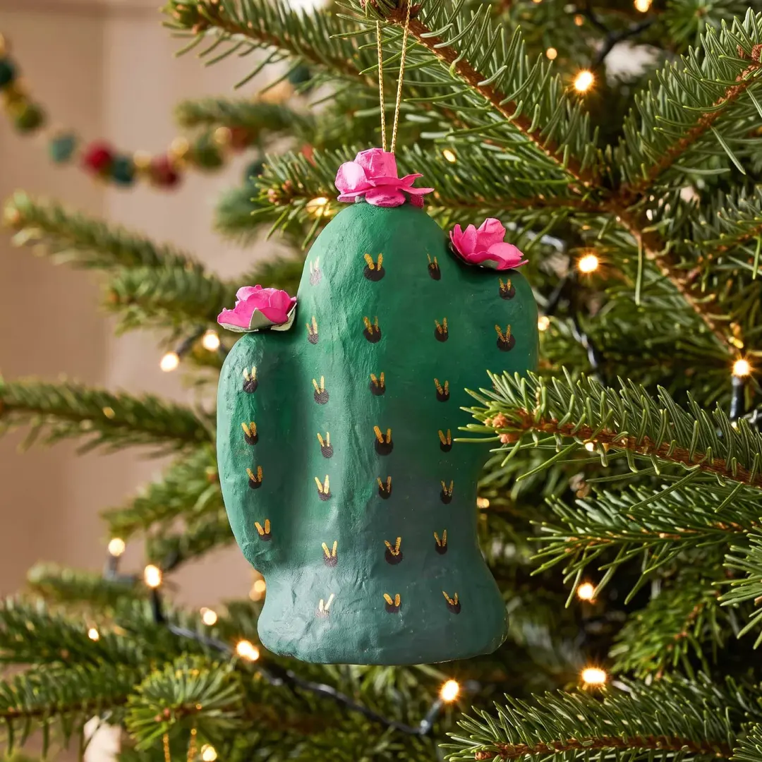 Papier Mǎche Blooming Cactus Ornament
