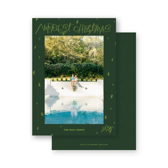 Lime green and Forest "Merriest Christmas" with stars Holiday Card