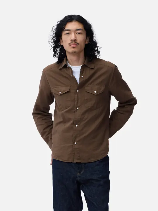 Snap Western Shirt ~ Mocha Garment Dye
