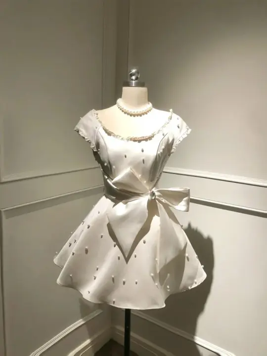 2025 Summer New Light Luxury Heavy Industry Pearl Princess Dress Short Skirt Women's Homecoming Dress R3002