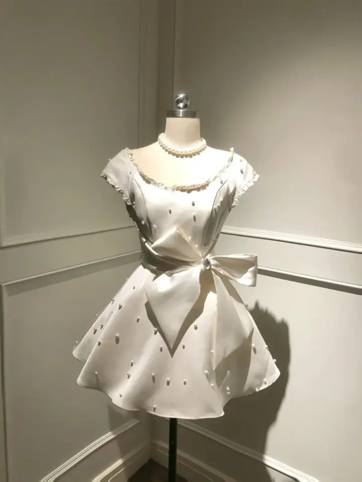 2025 Summer New Light Luxury Heavy Industry Pearl Princess Dress Short Skirt Women's Homecoming Dress R3002
