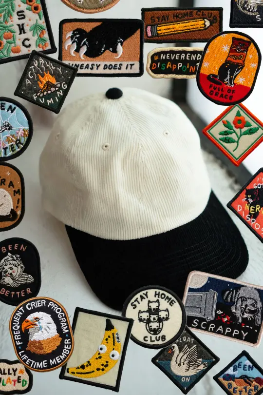 Patched Corduroy Hat - Pick Your Patch - Vanilla / Licorice