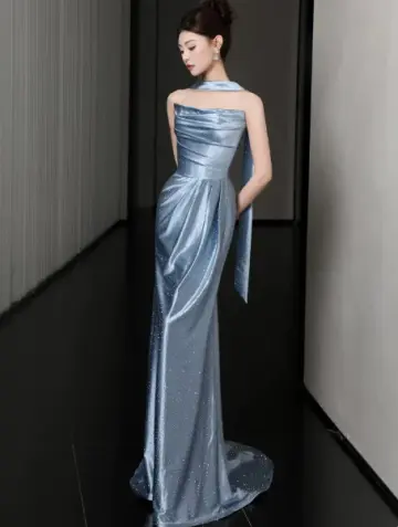 Sparkly Mermaid Beaded Prom Gown , Blue Women's Maxi Evening Dress Ball Gown RS2722