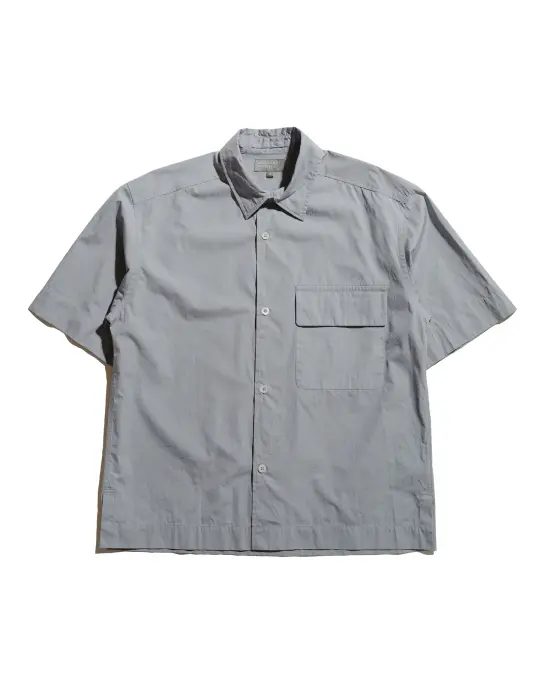 Margaret Howell Short Sleeve Flap Pocket Shirt Compact Cotton Plainweave Pewter