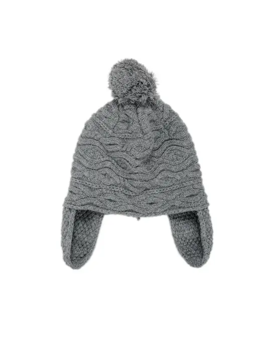 Found Feather Pom Pom Beanie Lambswool Grey