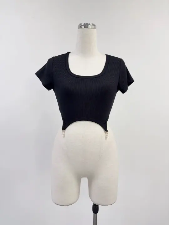 SAMPLE #397 - S Tencel Rib Garter Tee - Black