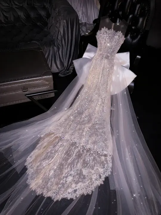 Silver, rhinestone-embellished, sleeveless, fitted, sexy long ball gown/bridal dress R8751