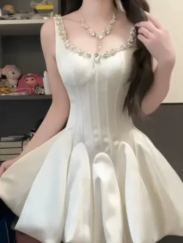 Elegant White Homecoming Dress ,A-Line Spaghetti Straps Satin Short Prom Dress RS831
