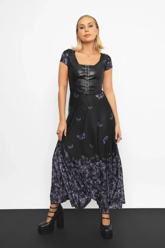 Deaths Head Hawksmoth Cap Sleeve Maxi Dress