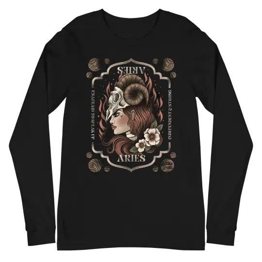 Aries Zodiac Long Sleeve Shirt - Gothic Astrology Long Sleeve