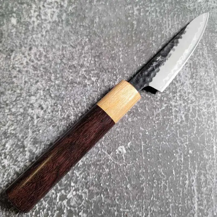 Tsunehisa Stainless Clad As Tsuchime Kurouchi 80mm Petty with Rosewood and White Wa Handle
