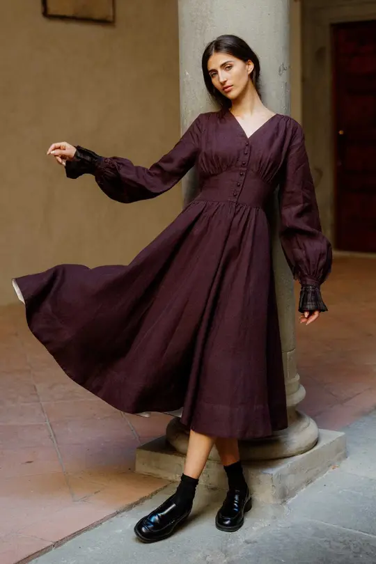 Diane – V-Neck Linen Midi Dress