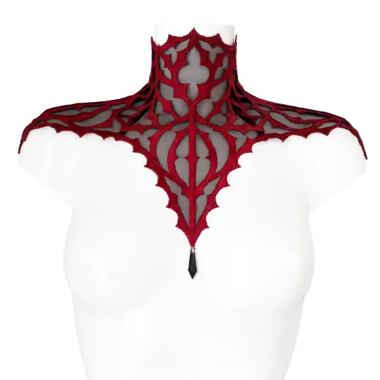 BURGUNDY DOGMA EMBROIDERY TULLE NECKPIECE