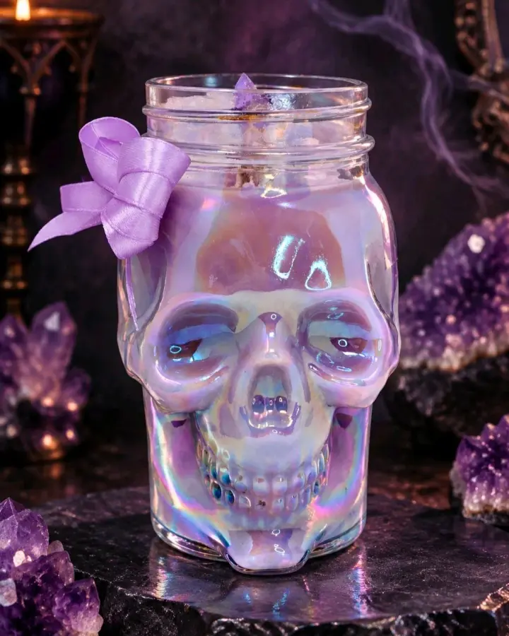 Artisan One Moon Flame Ethereal Veil Iridescent Skull Frankincense Candle