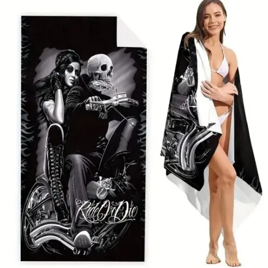 Ride Or Die Skull Beach Towel in Premium Microfiber