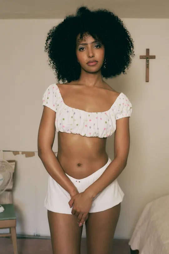 Soft Linen Gathered Bra Top Funfetti Dot