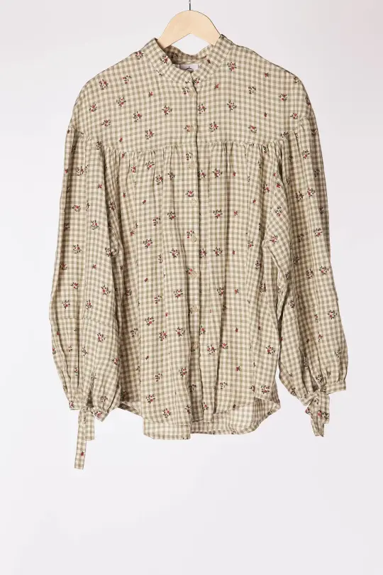 Annabel Shirt, Long Sleeve, Green Gingham
