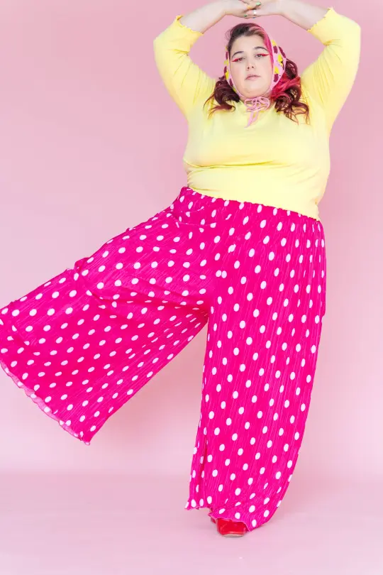 PINK POLKA DOT PLEATED FLARE PANT