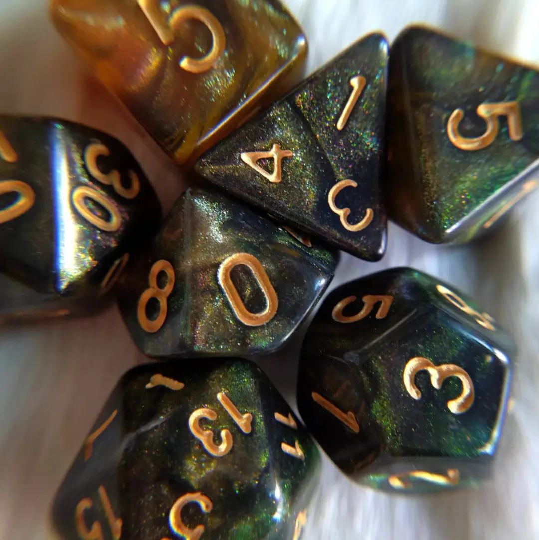 Nightingale DnD Dice Set, 7-Piece Micro Shimmer Galaxy Dice