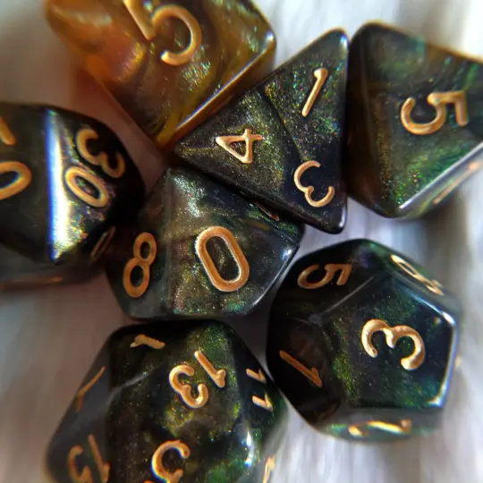 Nightingale DnD Dice Set, 7-Piece Micro Shimmer Galaxy Dice