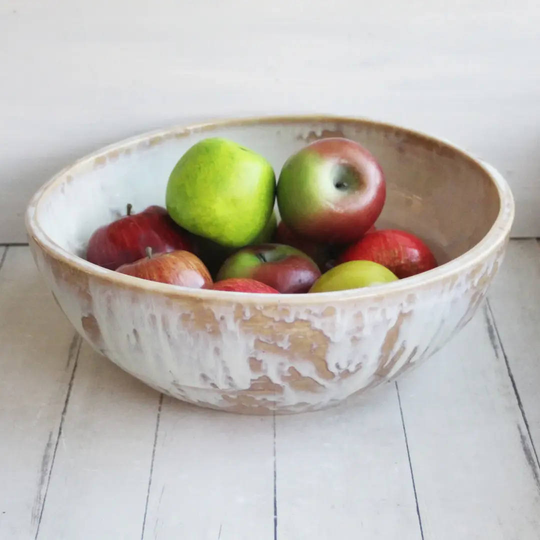 Custom Order for Mike - Giant Serving Bowl In Dripping White and Ocher Glaze