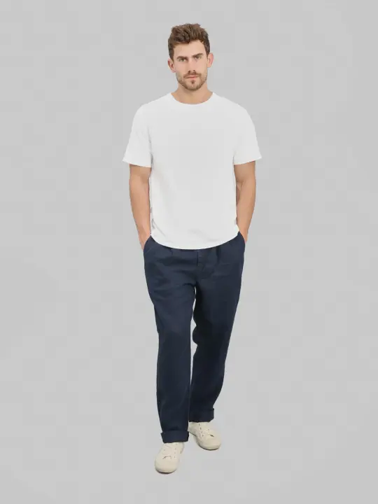 Seuvas Linen Tapered 2-Tuck Pants Navy