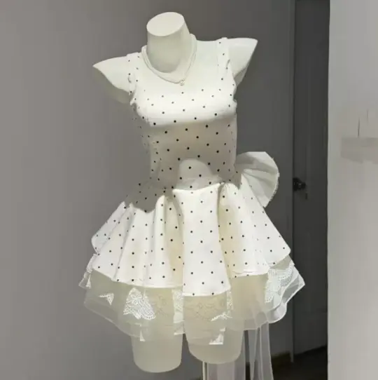 Elegant White/Black Homecoming Dress A-Line Square Polka Dots Corset Mini Prom Dress RS739
