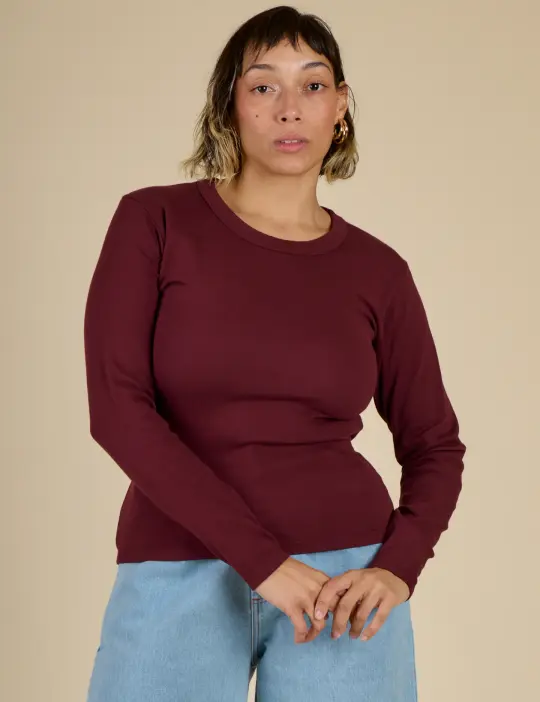 Long Sleeve Baby Tee - Red Wine