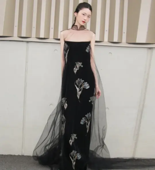 Elegant Black Prom Dress ,Sheath Strapless Floral Pattern Bodycon Maxi Evening Dress RS1134