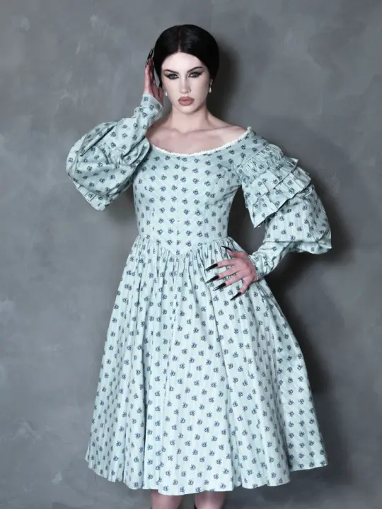 NOSFERATU Ellen Victorian Dress in Blue Floral Print