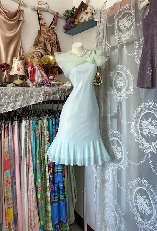 Light mint green slim waist cute short skirt prom dress R6129