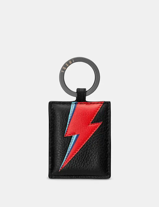 Lightning Bolt black leather Keyring