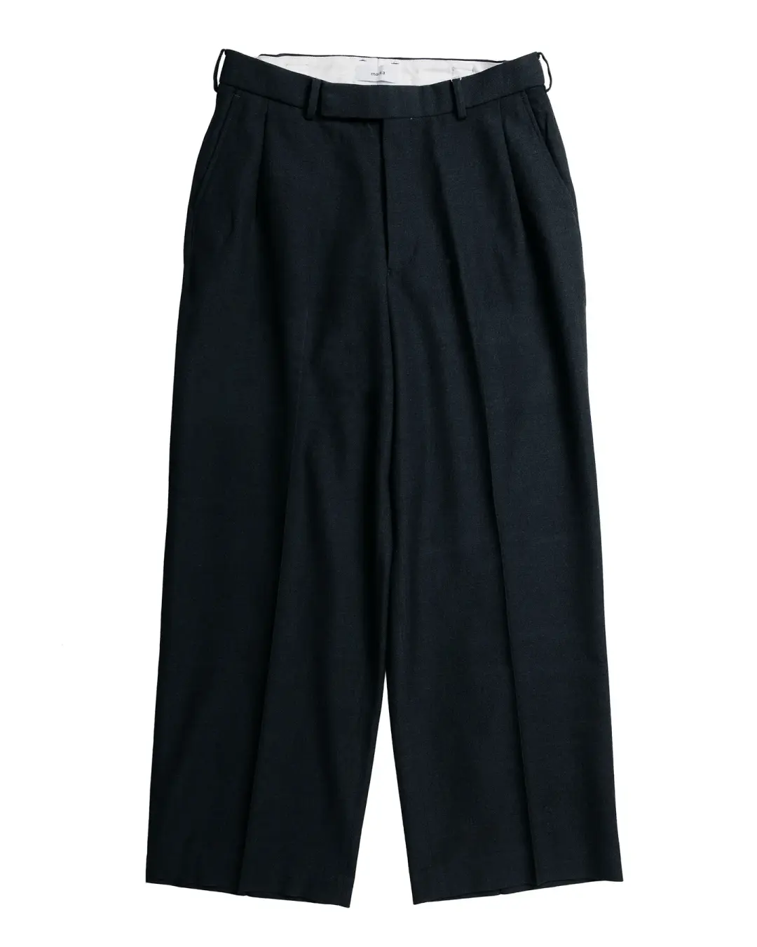 marka Single Pleat Wide Trousers Tumbled Wool Serge Chambray Black
