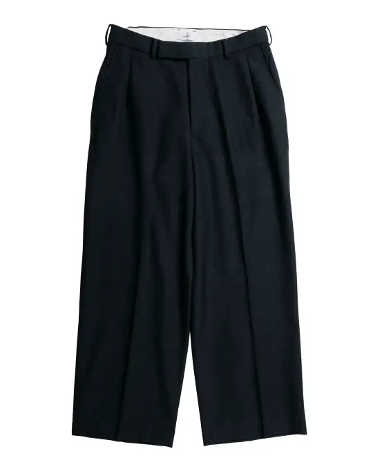 marka Single Pleat Wide Trousers Tumbled Wool Serge Chambray Black