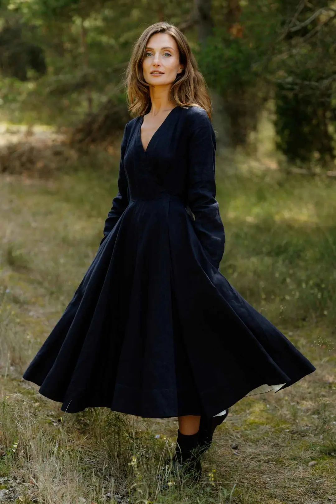 Wrap – Linen Wrap Dress with Long Sleeves