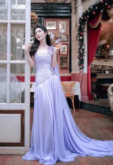 Chiffon Flowy Corset Prom Gown ,Dreamy Lavender Maxi Evening Dress RS1936