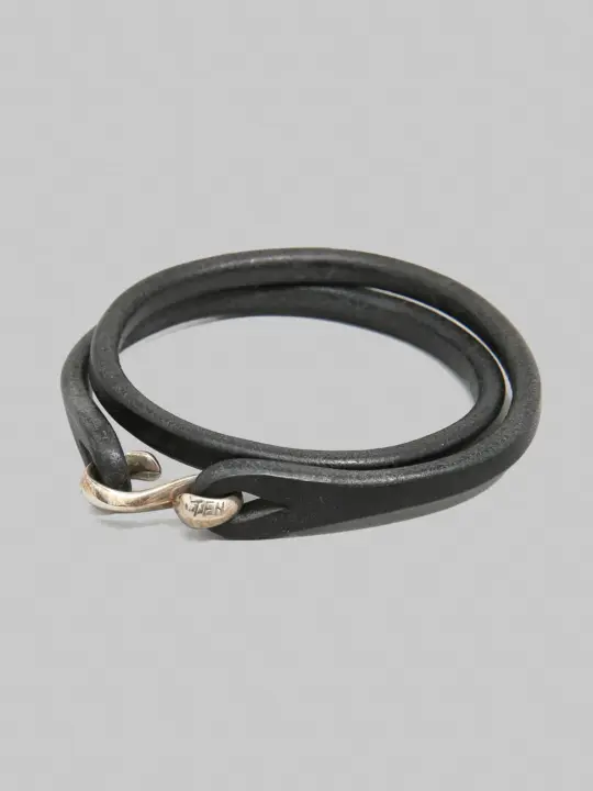 The Flat Head Leather & Silver Double Bracelet Black