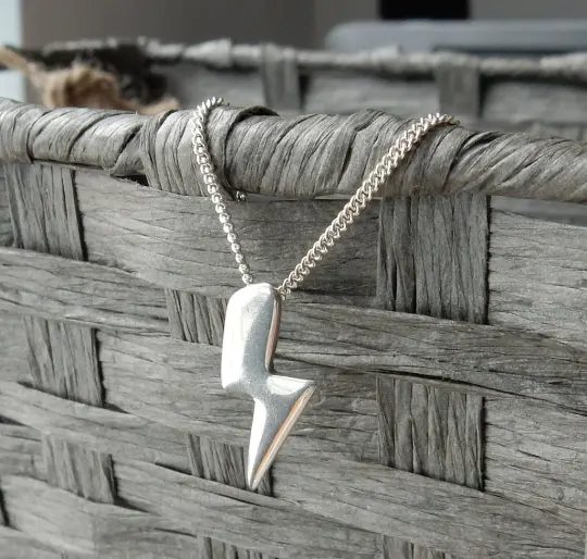 Handcrafted Silver Lightning Bolt Pendant And Chain Necklace