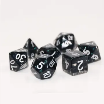 Twinkle Star Dice Set – 7-Piece Black Blue Glitter Clear DnD Dice