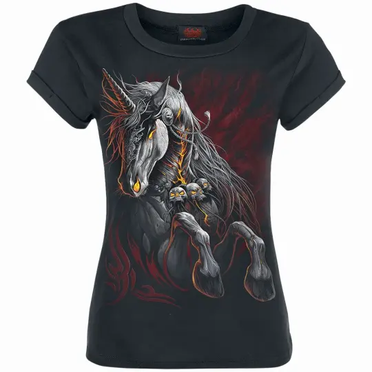 INFERNAL UNICORN Girls Boatneck Cap Sleeve T-Shirt - Gothic Unicorn Shirt