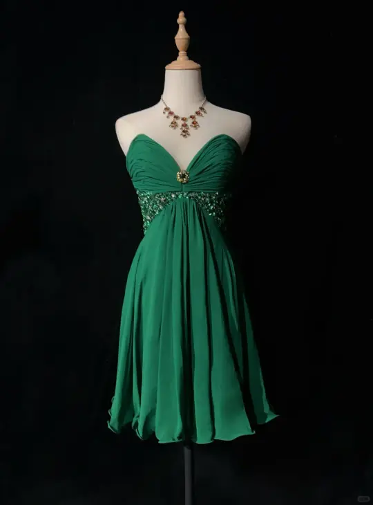 Green tube top pleated high waist sexy skirt homecoming dress R4963