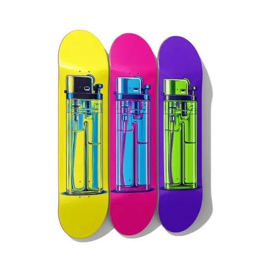 Neon Lighter Triptych Skateboard Wall Art – Pop Art Decor