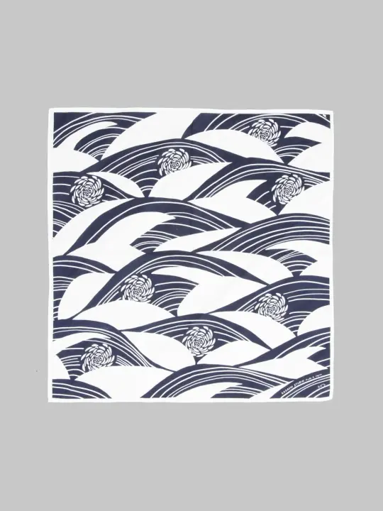 Kobashi Studio Japanese Chrysanthemum Bandana White and Navy "Kiku-sui"