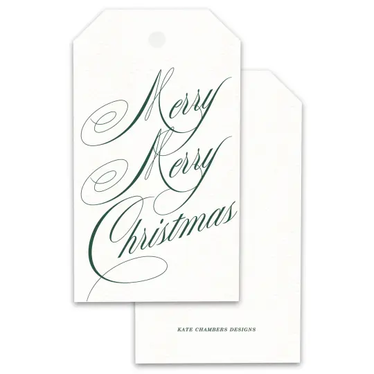 White and Dark Green Merry Merry Christmas Holiday Gift Tags, Set of 12