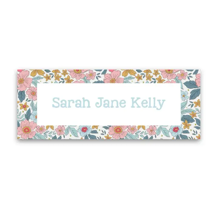 Girl's pink blue print Floral Vinyl Sticker Label