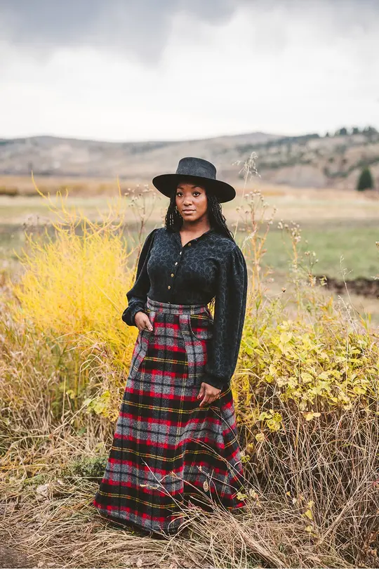 Long Wool Skirt in Log Cabin-Extra Small