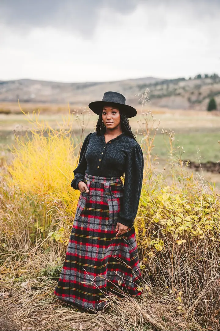 Long Wool Skirt in Log Cabin-Extra Small