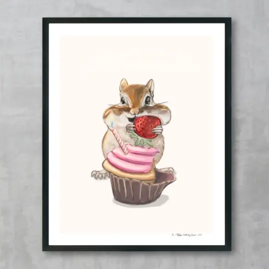Chipmunk Cupcake Fine Art Print, Wholesale