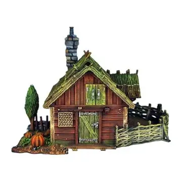 Farmstead 28mm 3D printed medieval fantasy town terrain, painted example, front view